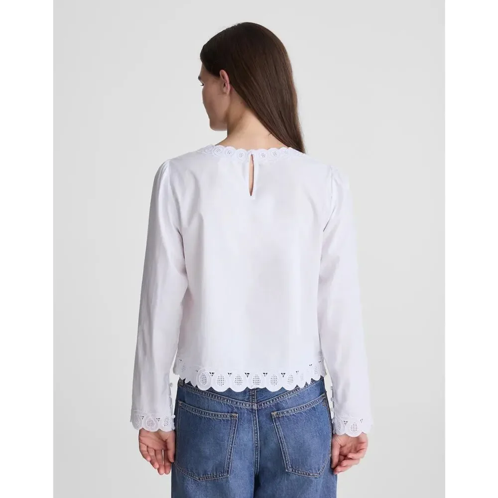 Madewell Women's Embroidered Puff-Sleeve Top in Poplin White Size Small NWT